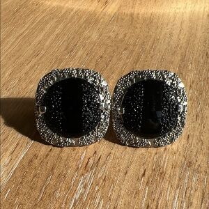 Judy Lee black and silver vintage clip on earrings